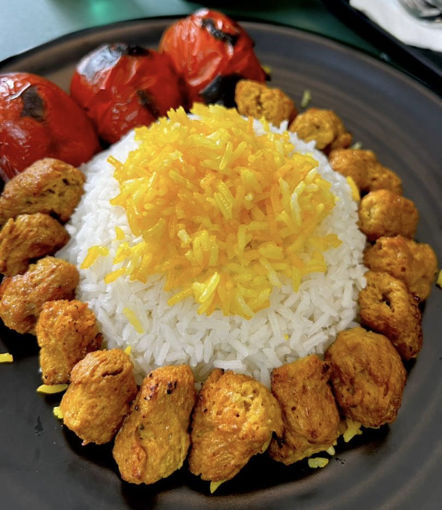 تصویر  چلو کباب چنجه زعفرانی